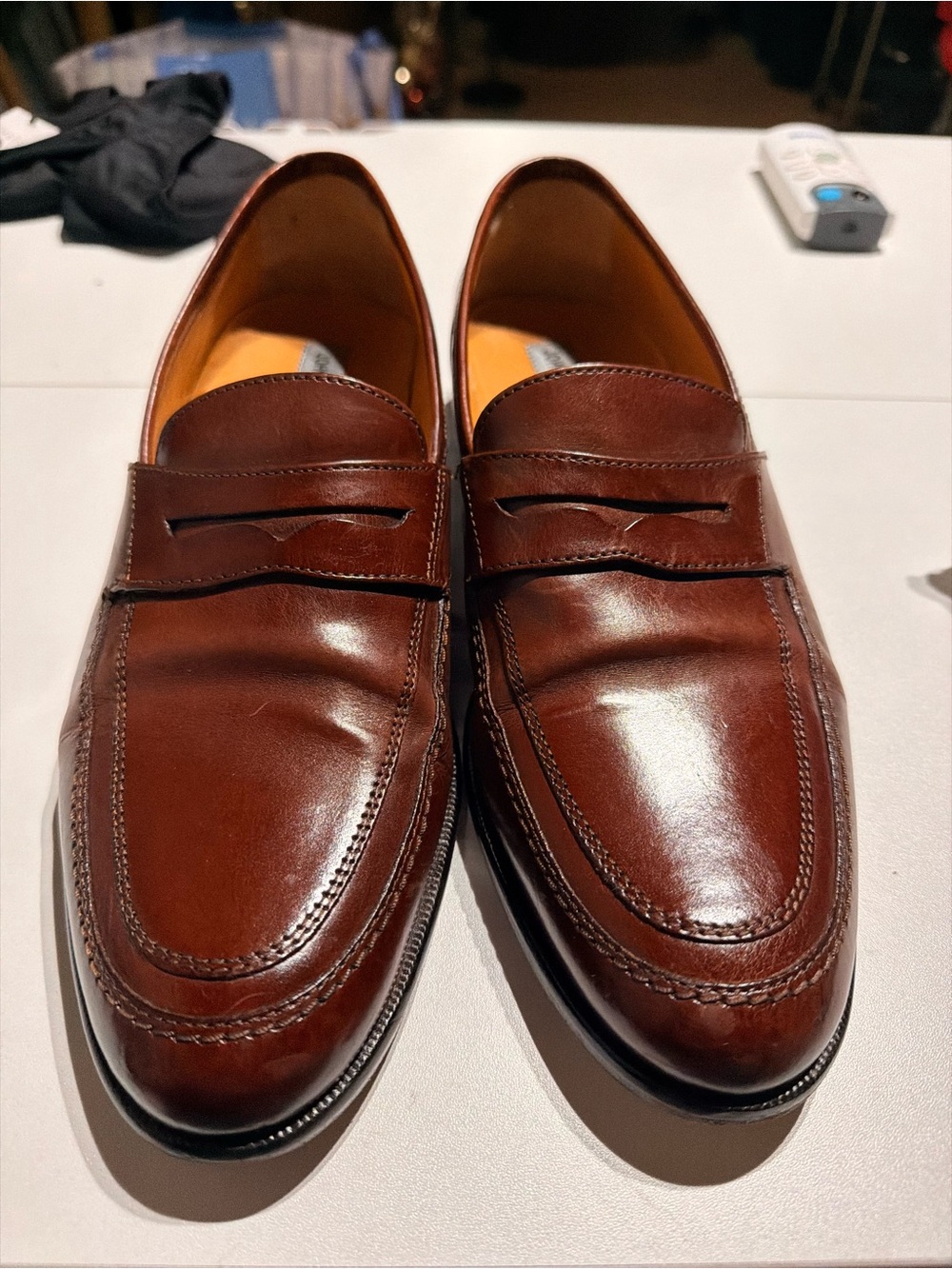 Johnston & Murphy Chestnut Leather Penny Loafers